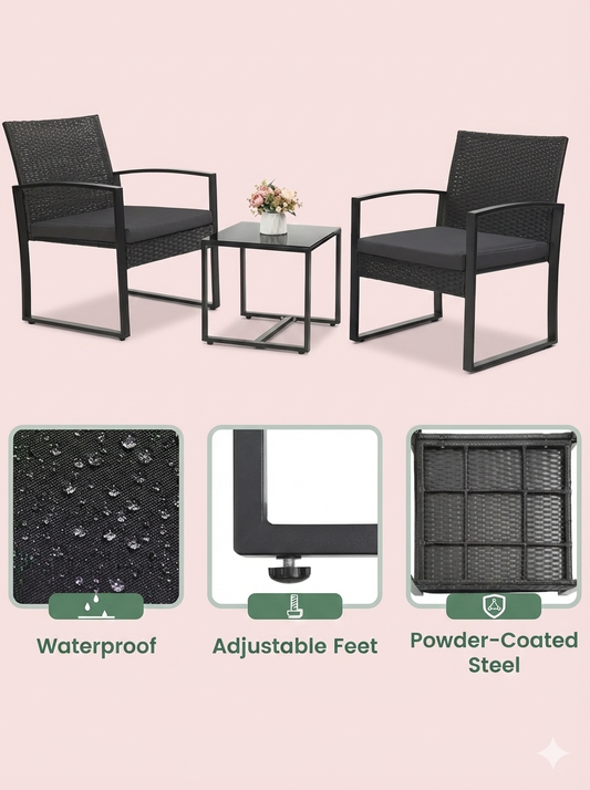 3-Piece Outdoor Patio Set | Wicker Chairs | Bar Table
