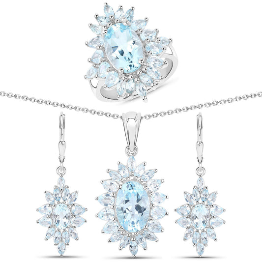 19.18 Carat Genuine Blue Topaz .925 Sterling Silver | 3 Piece