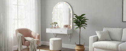 Floating Makeup Vanity Desk With Mirror & 3-Color Lights