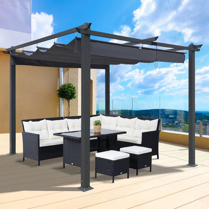 10x10 Ft Patio Retractable Pergolla | Chairs|Table|Ottoman/Not INCL