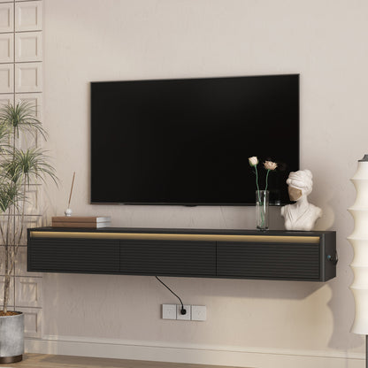 Floating TV Stand with LED Lights & Power Outlet