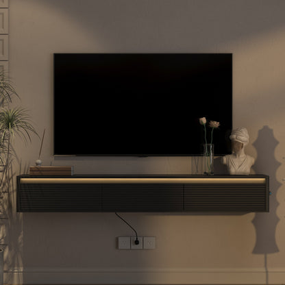 Floating TV Stand with LED Lights & Power Outlet