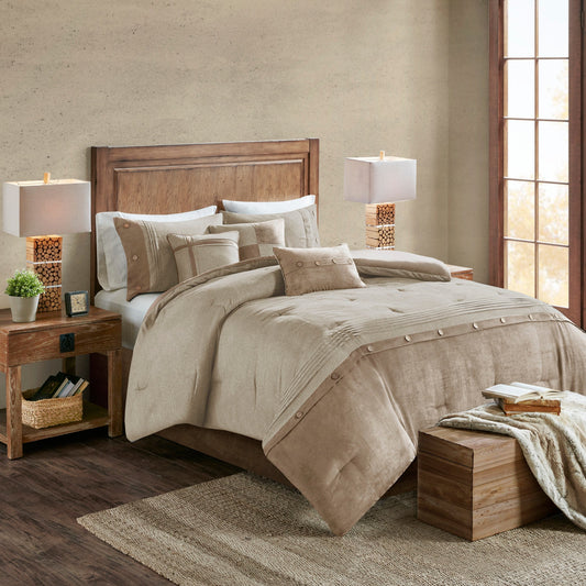 7 Piece Faux Suede King Comforter Set | Tan