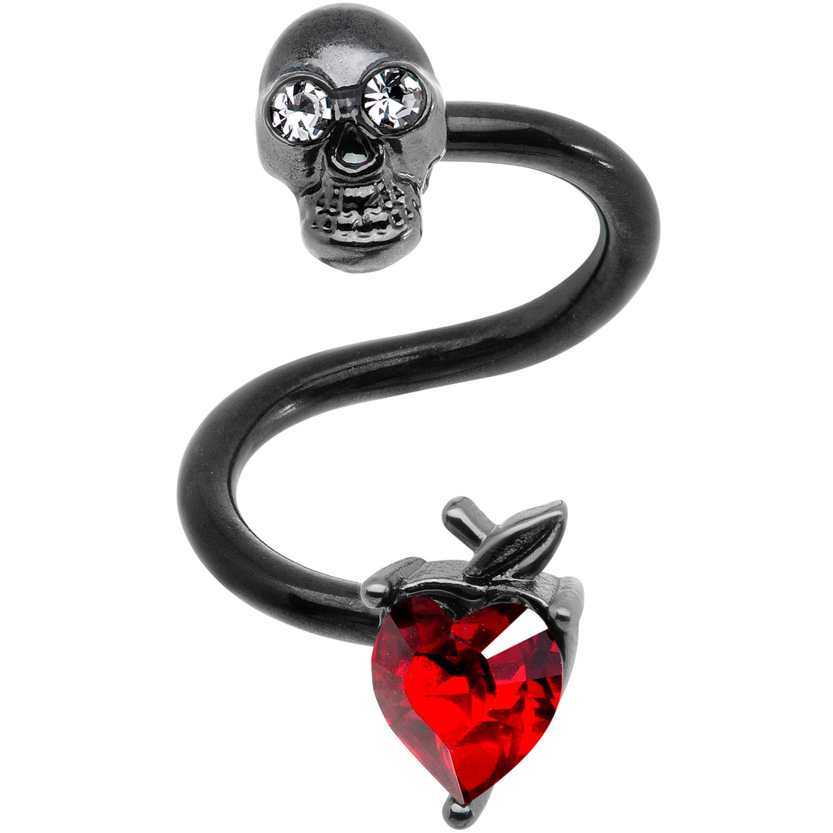 14G 1/2 Red CZ Gem Skull Spiral | Belly Ring