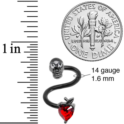 14G 1/2 Red CZ Gem Skull Spiral | Belly Ring
