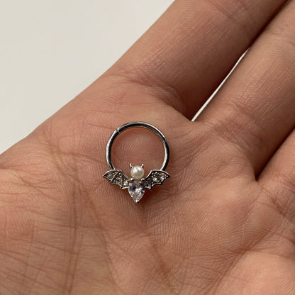 16G 3/8 Clear Gem Vampire Bat | Hinged Segment Ring