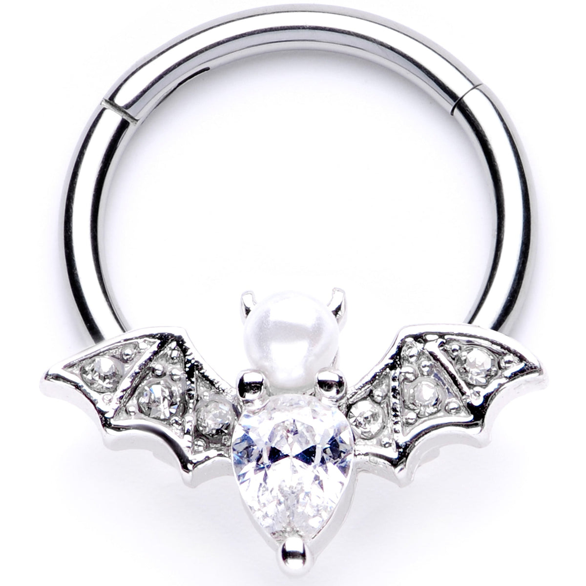 16G 3/8 Clear Gem Vampire Bat | Hinged Segment Ring
