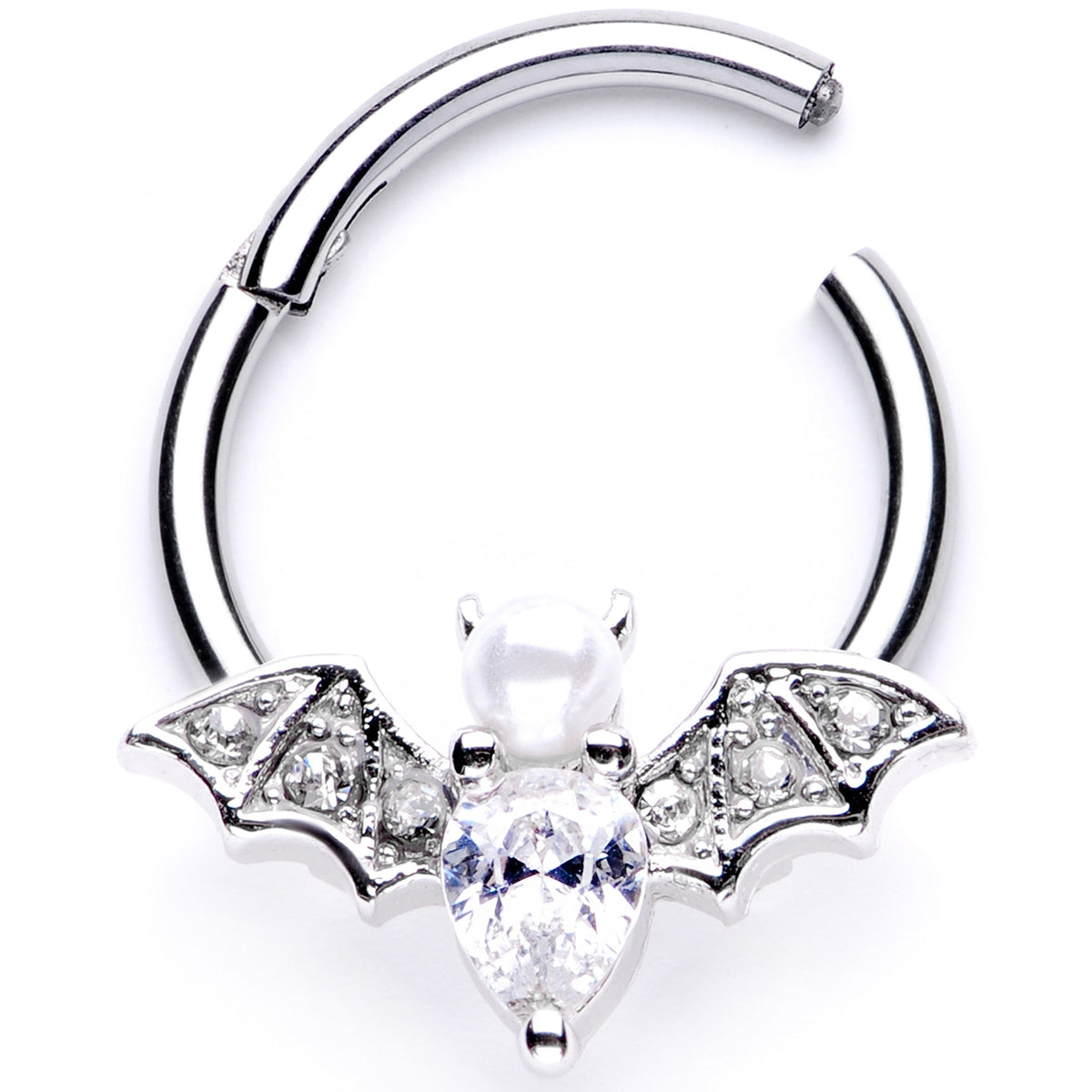 16G 3/8 Clear Gem Vampire Bat | Hinged Segment Ring