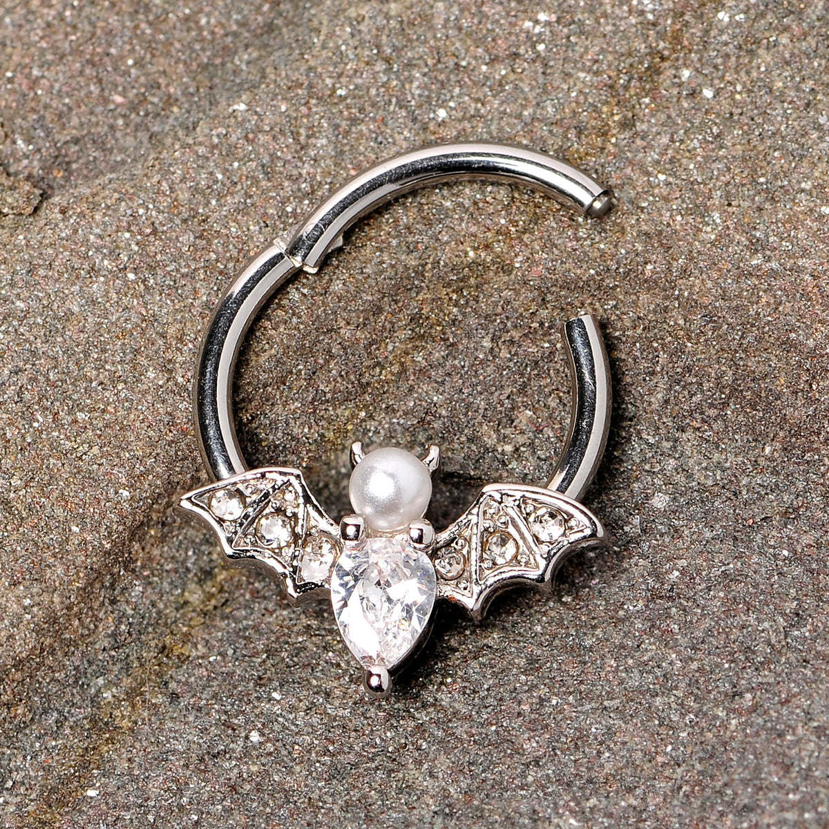 16G 3/8 Clear Gem Vampire Bat | Hinged Segment Ring
