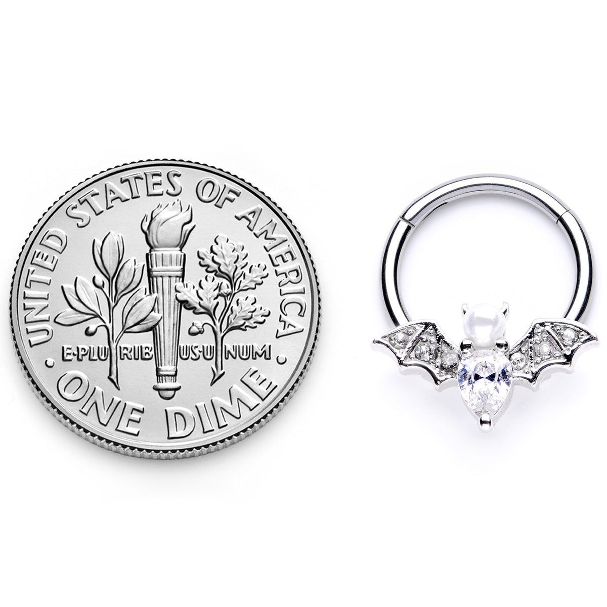 16G 3/8 Clear Gem Vampire Bat | Hinged Segment Ring