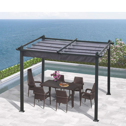10x10 Ft Patio Retractable Pergolla | Chairs|Table|Ottoman/Not INCL