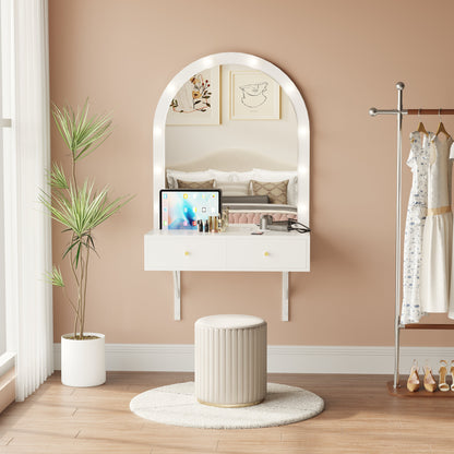 Floating Makeup Vanity Desk With Mirror & 3-Color Lights