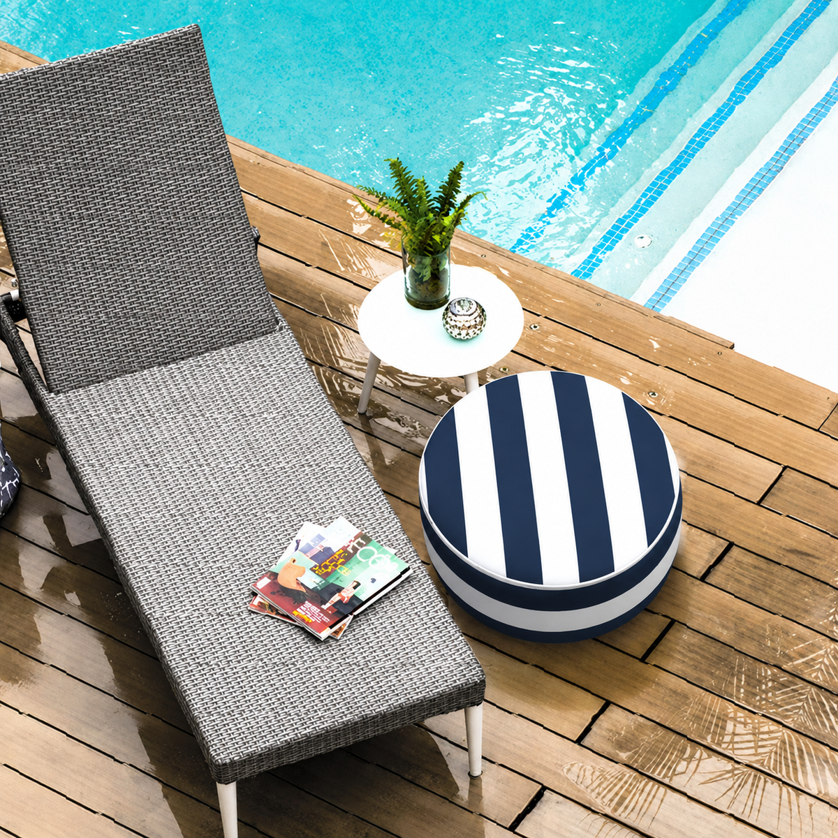 2 Pack Outdoor Inflatable Ottoman | Navy Blue - White