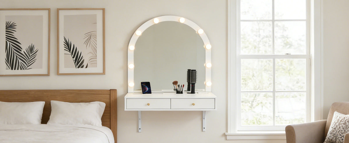 Floating Makeup Vanity Desk With Mirror & 3-Color Lights