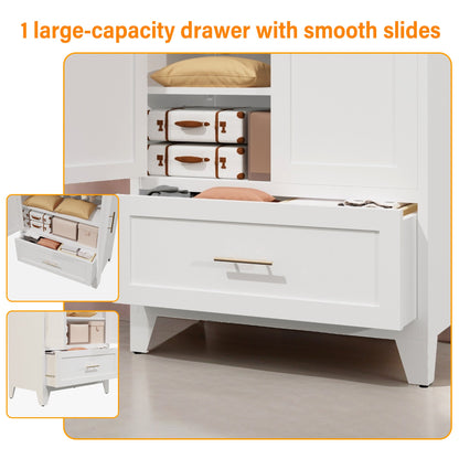60" Tall Metal Wardrobe Cabinet with Drawer | Hanging Rod
