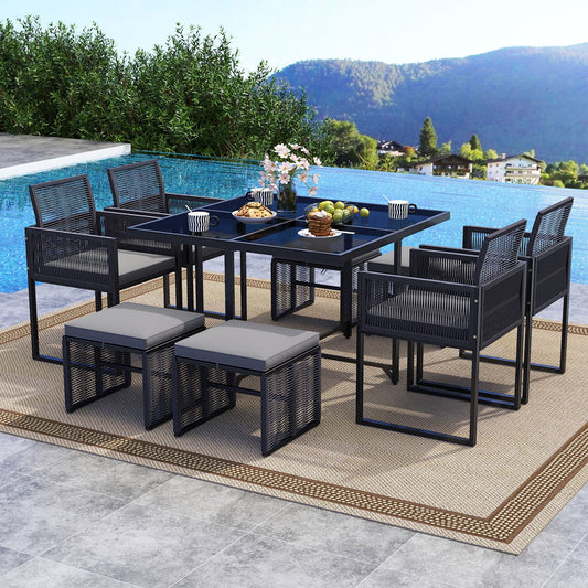 9 Pieces Patio Dining Set with Chairs & Cushions