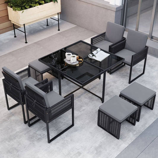 9 Pieces Patio Dining Set with Chairs & Cushions