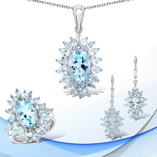19.18 Carat Genuine Blue Topaz .925 Sterling Silver | 3 Piece