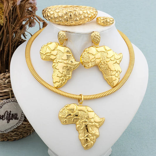 African Gold Color Jewelry Set | Women Large Earrings