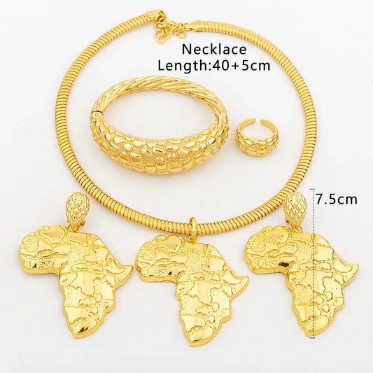 African Gold Color Jewelry Set | Women Large Earrings