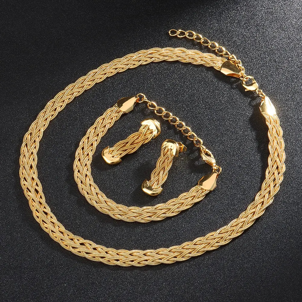 Dubai Hollow Earrings | Necklace Jewelry Set