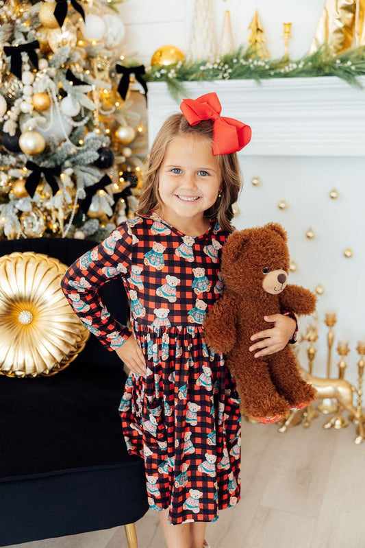 Christmas Bears Twirl Dress W/Pockets
