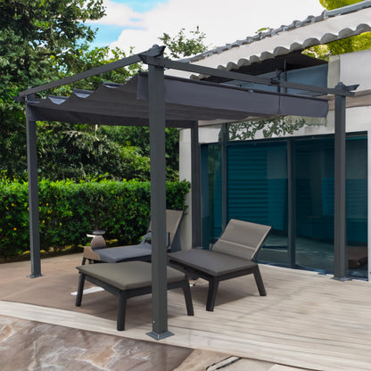 10x10 Ft Patio Retractable Pergolla | Chairs|Table|Ottoman/Not INCL