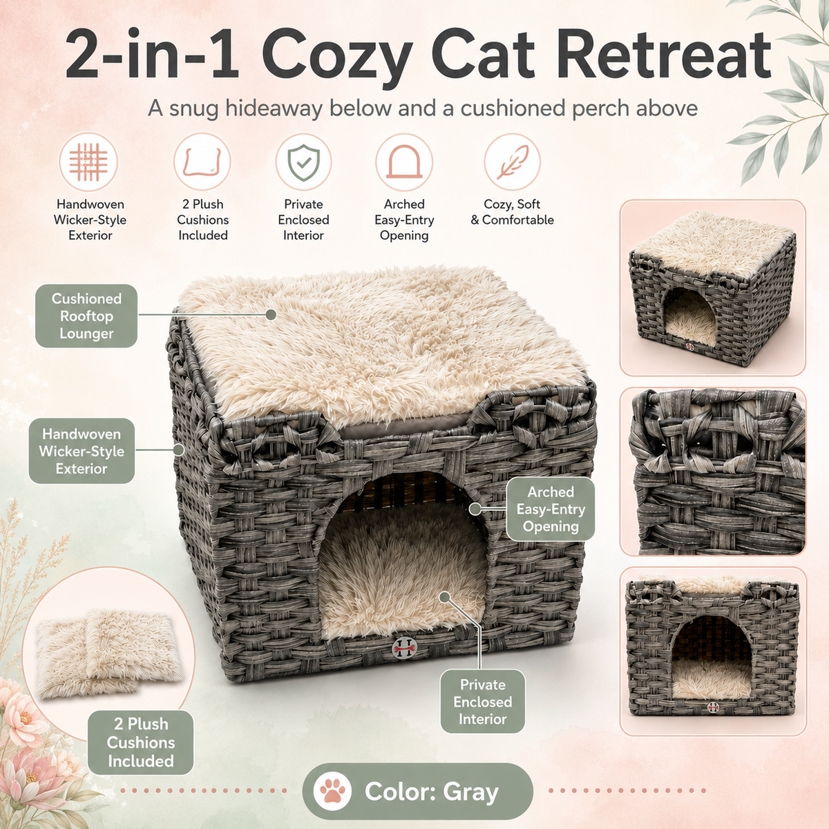 Huntley Pet Cat House | 2 Cushion Bed