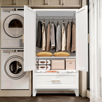 60" Tall Metal Wardrobe Cabinet with Drawer | Hanging Rod