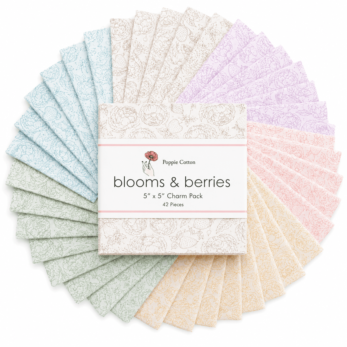 Blooms and Berries by Poppie Cotton - 5"x5" Charm Pack (42 Squares)