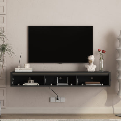 Floating TV Stand with LED Lights & Power Outlet
