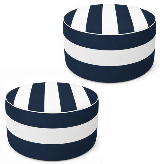 2 Pack Outdoor Inflatable Ottoman | Navy Blue - White
