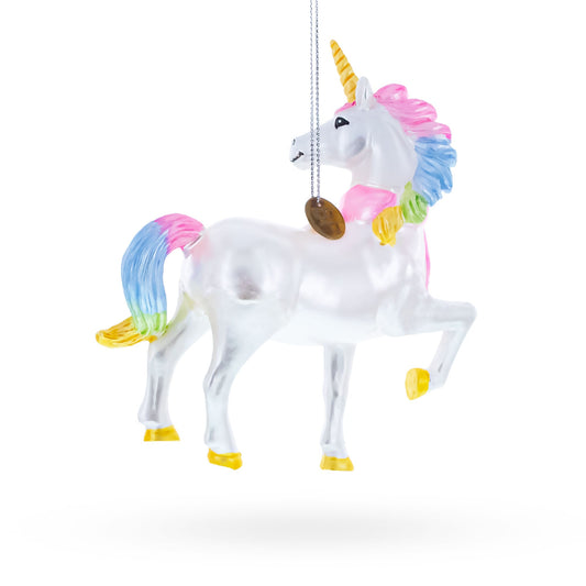 Rainbow Unicorn Glass Ornament