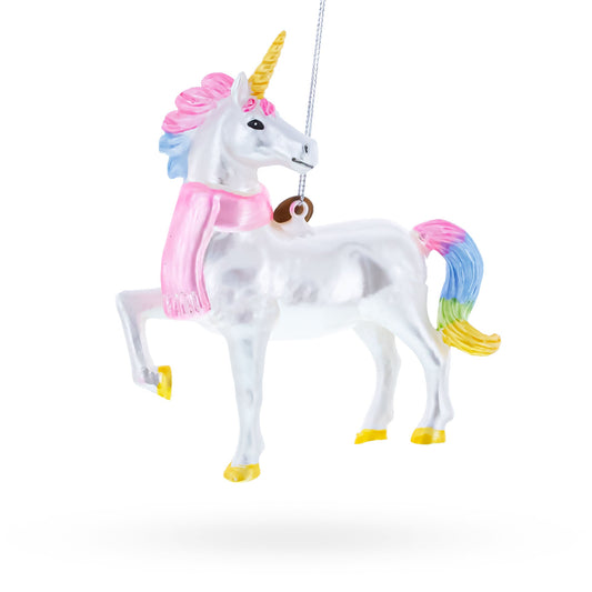 Rainbow Unicorn Glass Ornament