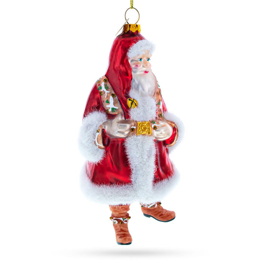 Santa Fur-Trimmed Glass Ornament