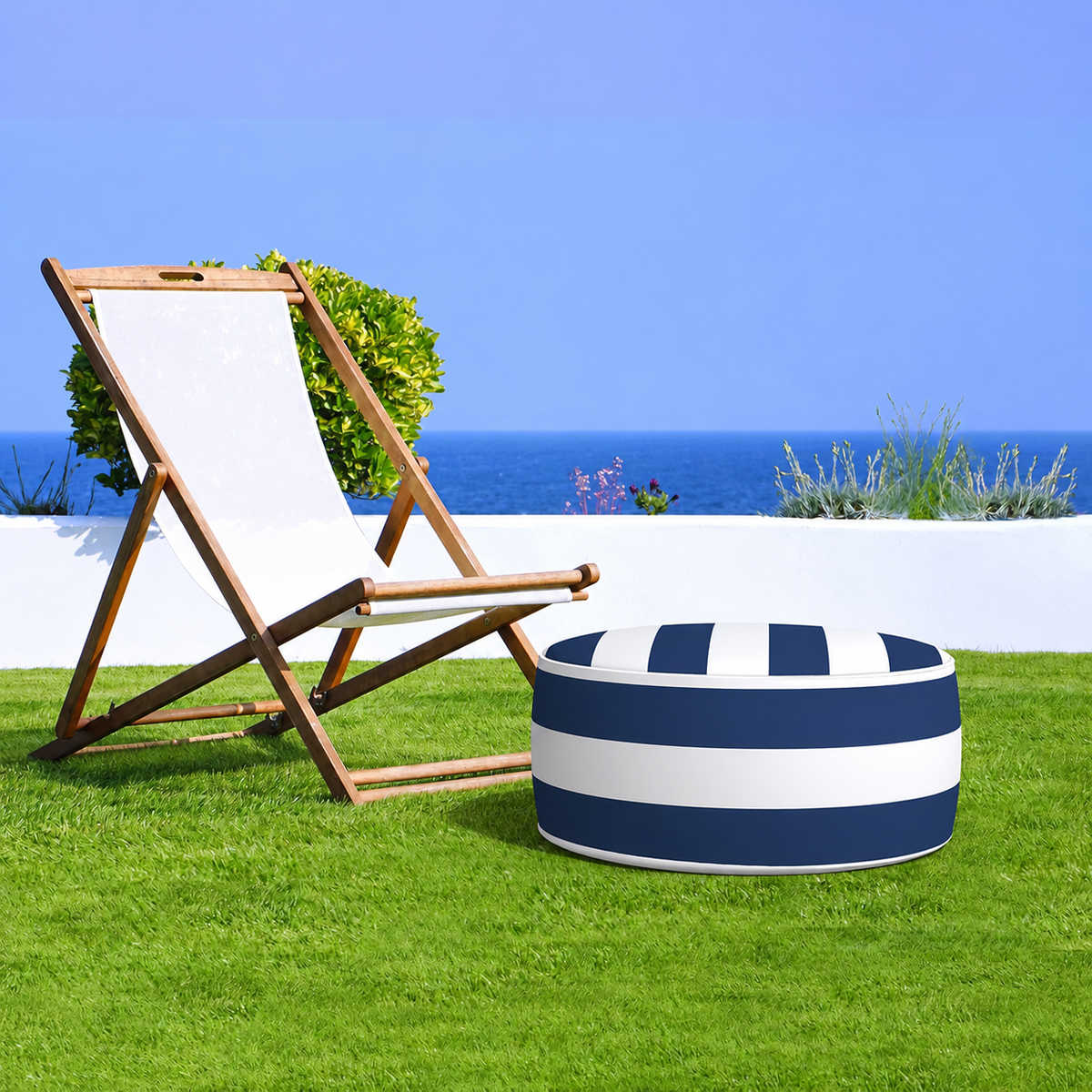2 Pack Outdoor Inflatable Ottoman | Navy Blue - White