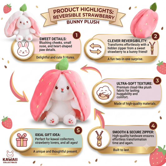 Strawberry Bunny Plush Toy for Kids | Transforming Toy